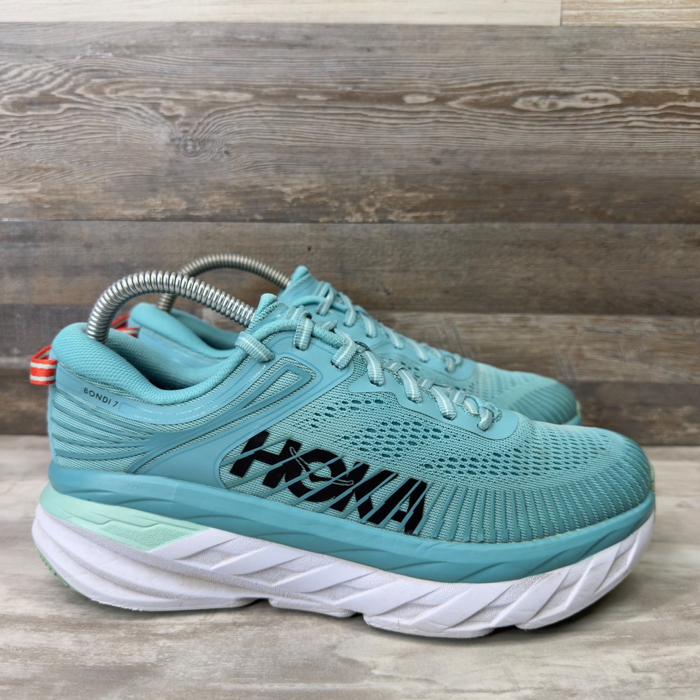Hoka One One Bondi 7 Womens Size 7.5 Running Shoes Aqua Blue 1110519 AEBL